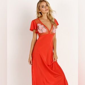 Red maxi dress with embroidery